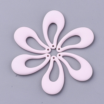 Spray Painted Acrylic Pendants, Rubberized Style, Teardrop, Pink, 33x18x4.5mm, Hole: 1.4mm