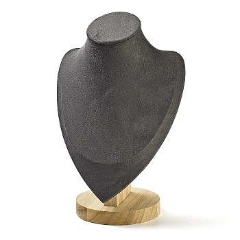 Microfiber Necklace Display Stands, Desktio Bust Shaped Necklace Holder with Wood Base, Gray, 16x10.5x25cm