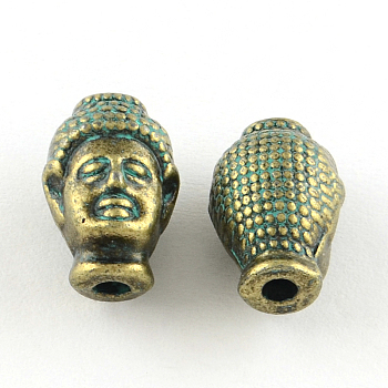 Buddha Zinc Alloy Beads, Cadmium Free & Lead Free, Antique Bronze & Green Patina, 13x9x8mm, Hole: 2mm
