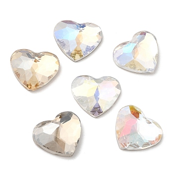 K5 Glass Rhinestone Cabochons, Flat Back & Back Plated, Faceted, Heart, Mixed Color, 12x14x4.5mm