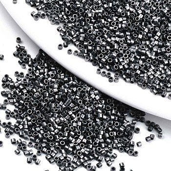 11/0 Grade A Glass Seed Beads, Cylinder, Uniform Seed Bead Size, Frosted Colours, Dark Gray, 1.5x1mm, Hole: 0.5mm, about 20000pcs/bag