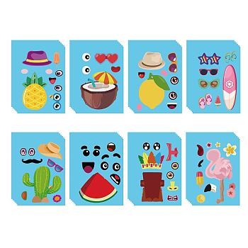 48 Sheets 8 Styles Summer Paper Make a Face Stickers, Make Your Own Self Adhesive Funny Decals, for Kid Art Craft, Others, 175x125mm, 6 sheets/style