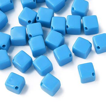Opaque Acrylic Beads, Cube, Deep Sky Blue, 13x14.5x14.5mm, Hole: 2mm, about 530pcs/500g
