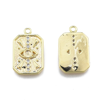 Ion Plating(IP) Brass Micro Pave Clear Cubic Zirconia Pendants, Rectangle with Eye, Real 18K Gold Plated, 21x13x2mm, Hole: 1.6mm