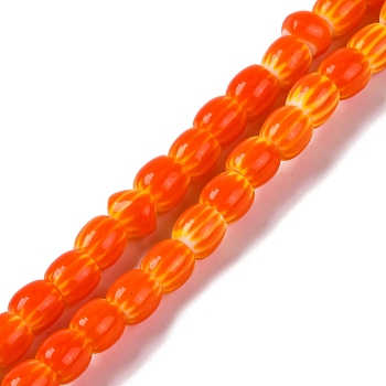 Handmade Lampwork Beads Strands, Rarrel, Tomato, 6x6mm, Hole: 1mm, about 63pcs/strand, 15.16''(38.5cm)