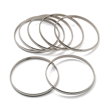 7Pcs Vacuum Plating 202 Stainless Steel Plain Flat Ring Bangle Sets, Stackable Bangles for Women, Stainless Steel Color, Inner Diameter: 2-7/8 inch(7.45cm), 5.5mm