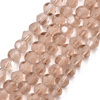 Transparent Glass Beads Strands, Faceted(6 Facets), Frosted Round, BurlyWood, 4.5x4mm, Hole: 1mm, about 88~100pcs/strand, 14.57 inch~15.75 inch(37~40cm)