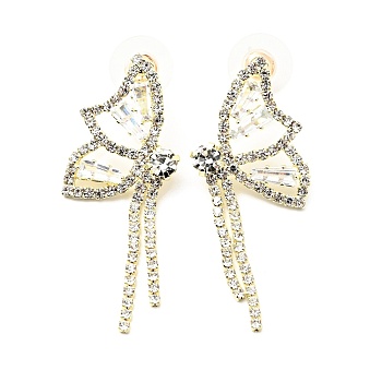 Crystal Rhinestone & Clear Cubic Zirconia Stud Earrings, Brass Long Tassel Drop Earrings with 925 Sterling Silver Pin for Women, Platinum, Butterfly Pattern, 46mm, Pin: 0.8mm