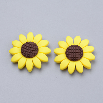 Food Grade Eco-Friendly Silicone Focal Beads, Chewing Beads For Teethers, DIY Nursing Necklaces Making, Sunflower, Gold, 40x10mm, Hole: 3mm