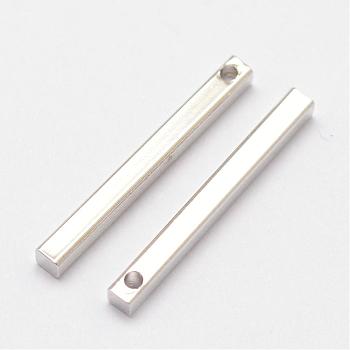 Rack Plating Brass Pendants, Bar, Silver Color Plated, 20x2x2mm, Hole: 1mm