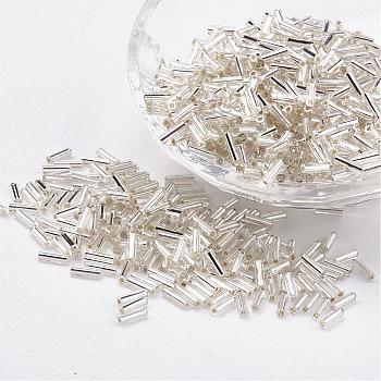 Glass Bugle Beads, Silver Lined, Gainsboro, 9x2mm, Hole: 0.5mm, about 7000pcs/bag