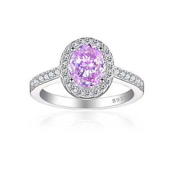 925 Sterling Silver Micro Pave Cubic Zirconia Plain Band Rings, Real Platinum Plated, Oval, Violet, Inner Diameter: 17mm