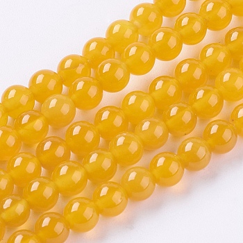 Natural Agate Beads Strands, Dyed, Round, Yellow, 6mm, Hole: 1mm, about 62pcs/strand, 14.8 inch