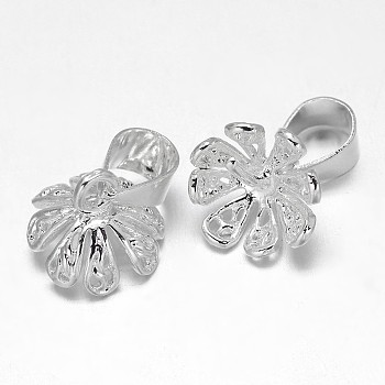Filigree Flower Rack Plating Brass Cup Pearl Peg Bails Pin Pendants, For Half Drilled Beads, Silver, 10x8mm, Hole: 5x3mm, Pin: 1mm