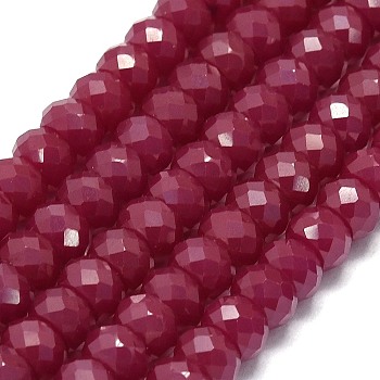 Lab Grown Red Corundum Beads Strands, Faceted, Rondelle, 6x4mm, Hole: 0.8mm, about 95~97pcs/strand, 15.16~15.28 inch(38.5~38.8cm)