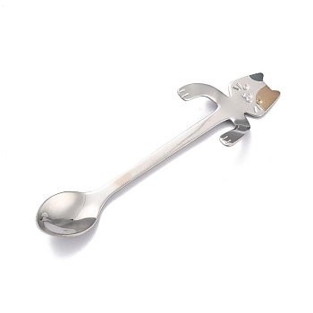 304 Stainless Steel Hanging Spoon, Cat Shape, Platinum & Golden, 116x32x8.5mm
