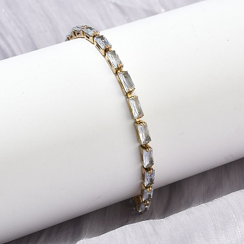 Rectangle 304 Stainless Steel Glass Slider Bracelets, Adjustable Bracelets for Women, Real 18K Gold Plated, Ion Plating(IP), Long-Lasting Plated, Clear, Inner Diameter: 1.38 inch(3.5cm)~2.76 inch(7cm)