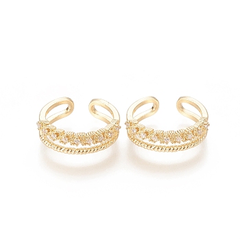 Brass Micro Pave Clear Cubic Zirconia Cuff Rings, Open Rings, Long-Lasting Plated, Golden, Size 6, Inner Diameter: 16mm