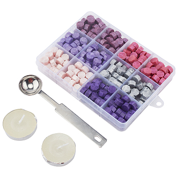 CRASPIRE DIY Scrapbook Crafts, Including Sealing Wax Particles, Plastic Bead Containers, Stainless Steel Spoons and Candles, Purple, 9mm, 364pcs/set