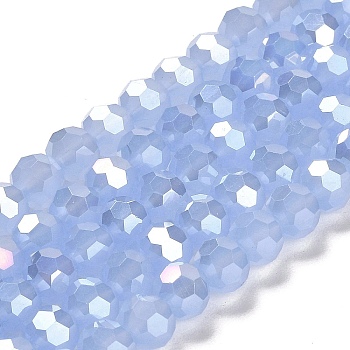Imitation Jade Glass Beads Stands, AB Colors, Faceted, Round, Cornflower Blue, 8x7~7.5mm, Hole: 1.5mm, about 66pcs/strand, 18.82~19.06 inch(47.8~48.4cm)