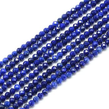 Natural Lapis Lazuli Beads Strands, Faceted, Round, 2x2mm, Hole: 0.5mm, about 188pcs/strand, 15.9 inch