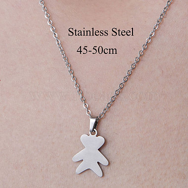 201 Stainless Steel Bear Pendant Necklace(NJEW-OY001-09)-3