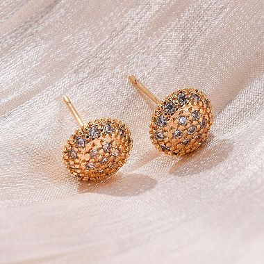 Brass Micro Pave Clear Cubic Zirconia Stud Earrings(EJEW-K300-18G)-3