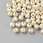 Plating Acrylic Beads, Golden Metal Enlaced, Round with Cross, Beige, 10mm, Hole: 2mm, about 880pcs/500g(PACR-Q113-02)