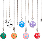 7Pcs Football Resin Charms Ceiling Fan Pull Chain Extenders, with Iron Ball Chain, Mixed Color, 34mm, 7pcs/set(PALLOY-CP00005)