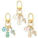 3Pcs Alloy Enamel Pendant Decorations, with Alloy Swivel Clasps, Violin, Golden, Mixed Color, 57mm(HJEW-YW00299)