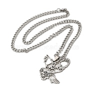 304 Stainless Steel Hollow Pendant Necklaces, Eagle, Stainless Steel Color, 19.41 inch(49.3cm)(NJEW-H022-01P)