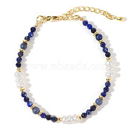 Natural Lapis Lazuli & Plastic Imitation Pearl Bead Beaded Bracelets, Brass Jewelry for Women, 6-1/2~6-3/4 inch(16.5~17cm)(ON2861)