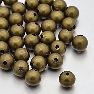 Brass Beads, Seamless Round Beads, Nickel Free, Antique Bronze, 8mm, Hole: 2mm(ECR8MM-AB-NF)