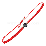 Gemstone Round Braided Bead Bracelet, Red Adjustable Bracelet, Bead: 8mm(IG5594-19)