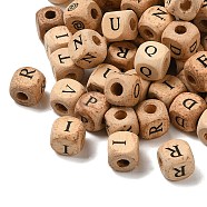 (Defective Closeout Sale), Printed Natural Wood Beads, Horizontal Hole, Cube with Initial Letter, PapayaWhip, 10x10x9.5mm, Hole: 4mm, about 625pcs/500g(WOOD-XCP0007-01)