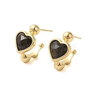 Natural Labradorite Heart Stud Earrings, with Ion Plating(IP) Golden Plated Brass Findings, 925 Sterling Silver Pin, 20.5x12mm(EJEW-K287-01G-07)