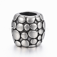 316 Surgical Stainless Steel European Beads, Large Hole Beads, Barrel, Antique Silver, 9x8.5mm, Hole: 5mm(STAS-G153-43AS)