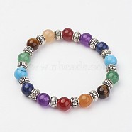 Natural & Synthetic Gemstone Beaded Stretch Bracelets, with Alloy Spacer Beads, Colorful, 1-7/8 inch(47mm)(X-BJEW-P065-02)