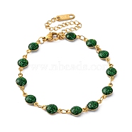 Ion Plating(IP) 304 Stainless Steel Mesh Chain, Enamel Bracelet for Women, Real 18K Gold Plated, Green, Inner Diameter: 1-3/4 inch(4.5cm)(BJEW-S003-03G-A)