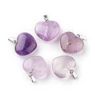 Natural Amethyst Pendants, with Platinum Tone Alloy Findings, Heart, 21~22x23x10mm, Hole: 2.5x5.5mm(G-S219-17G)