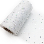 Sparkle Polyester Tulle Fabric Rolls, Mesh Ribbon Spool with Silver Tone Star & Moon & Sun Sequins, for Wedding and Decoration, WhiteSmoke, 5-7/8 inch(150mm), about 25 Yards/Roll(FABR-PW0001-058K)