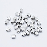 Brass Beads, Long-Lasting Plated, Real Platinum Plated, Nickel Free, Cuboid, 3x2x2mm, Hole: 2mm(X-KK-G331-46P-NF)