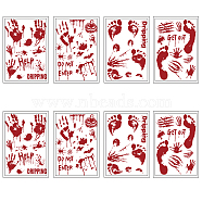 PVC Wall Stickers, for Wall Decoration, Bloody Handprint Footprint & Suspenseful Word, for Halloween Themed Decor, Horrible Game Scene Ornament, Mixed Patterns, 240x350mm, 8pcs/set(DIY-WH0228-445)