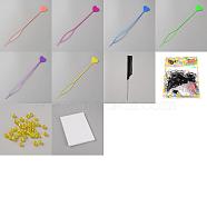DICOSMETIC Hair Styling Braiding Tool Set, with 6Pcs Topsy Tail Hair Styling Braiding Tool and 1Pc Comb, 3 Bag Elastic Thread Hair Ties, 800Pcs Glass Bead, Mixed Color, 200x24.5x2mm(OHAR-DC0001-09)