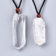 Natural Quartz Crystal Pendant Necklaces, Slider Necklaces, with Random Color Polyester Cords, Nuggets, 26~29.9 inch(66~76cm)(NJEW-S421-031)