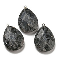 Natural Labradorite Pendants, Faceted Teardrop with Stainless Steel Color Tone 301 Stainless Steel Loops, 39~40x27~28x10~10.5mm, Hole: 1.2~2mm(G-B050-18)