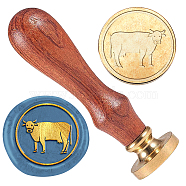 Wax Seal Stamp Set, 1Pc Golden Tone Sealing Wax Stamp Solid Brass Head, with 1Pc Wood Handle, for Envelopes Invitations, Gift Card, Cattle, 83x22mm(AJEW-WH0208-1073)
