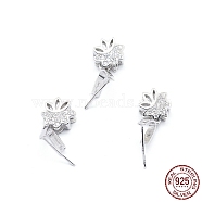 Rhodium Plated 925 Sterling Silver Pendant Ice Pick Pinch Bails, with Clear Cubic Zirconia, Flower, Platinum, 16mm, Hole: 7x4mm, Pin: 0.6mm(STER-I017-054P)