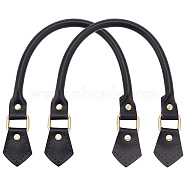 Cowhide Leather Bag Handles, with Alloy Rings, for Bag Replacement Accessories, Black, 46.5x1.4cm(FIND-WH0111-384B)