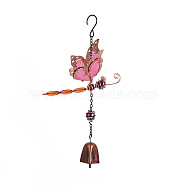 Luminous Iron & Acrylic Dragonfly Pendant Decorations, Bell Tassel Wind Chime for Garden Courtyard Hanging Decoration, Red, 260x190mm(PW-WG484CD-03)